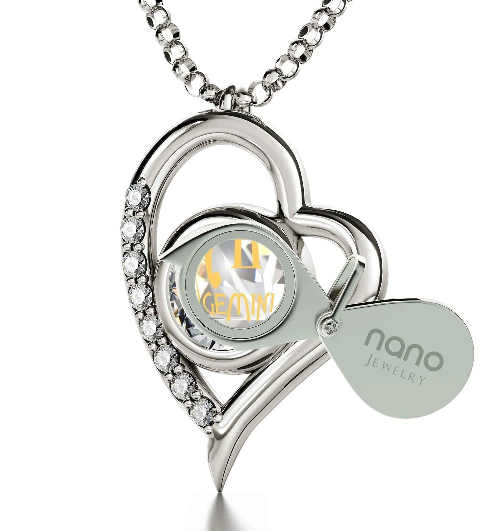 Gemini Sign, 925 Sterling Silver Necklace, Swarovski