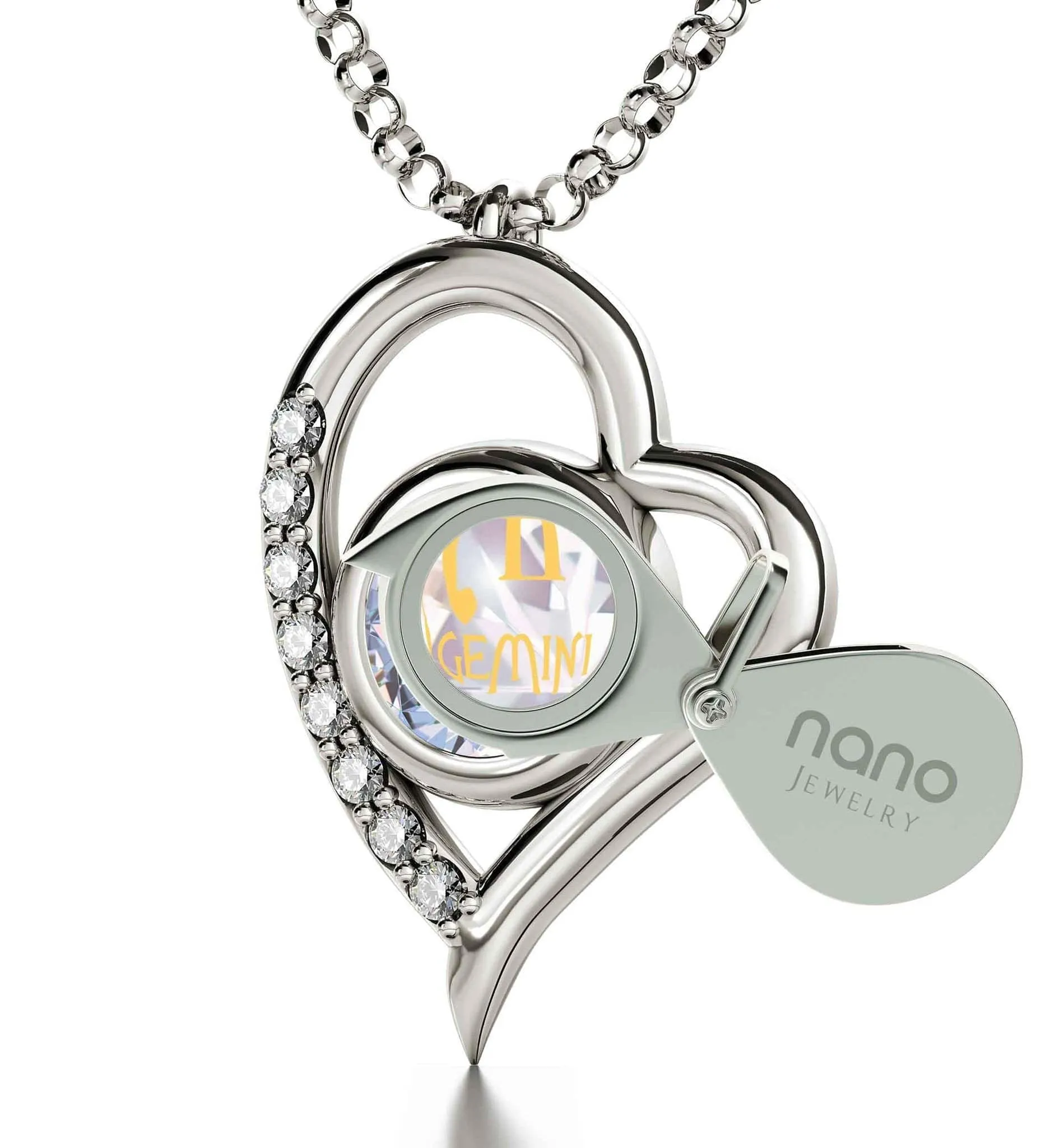 Gemini Sign, 925 Sterling Silver Necklace, Swarovski