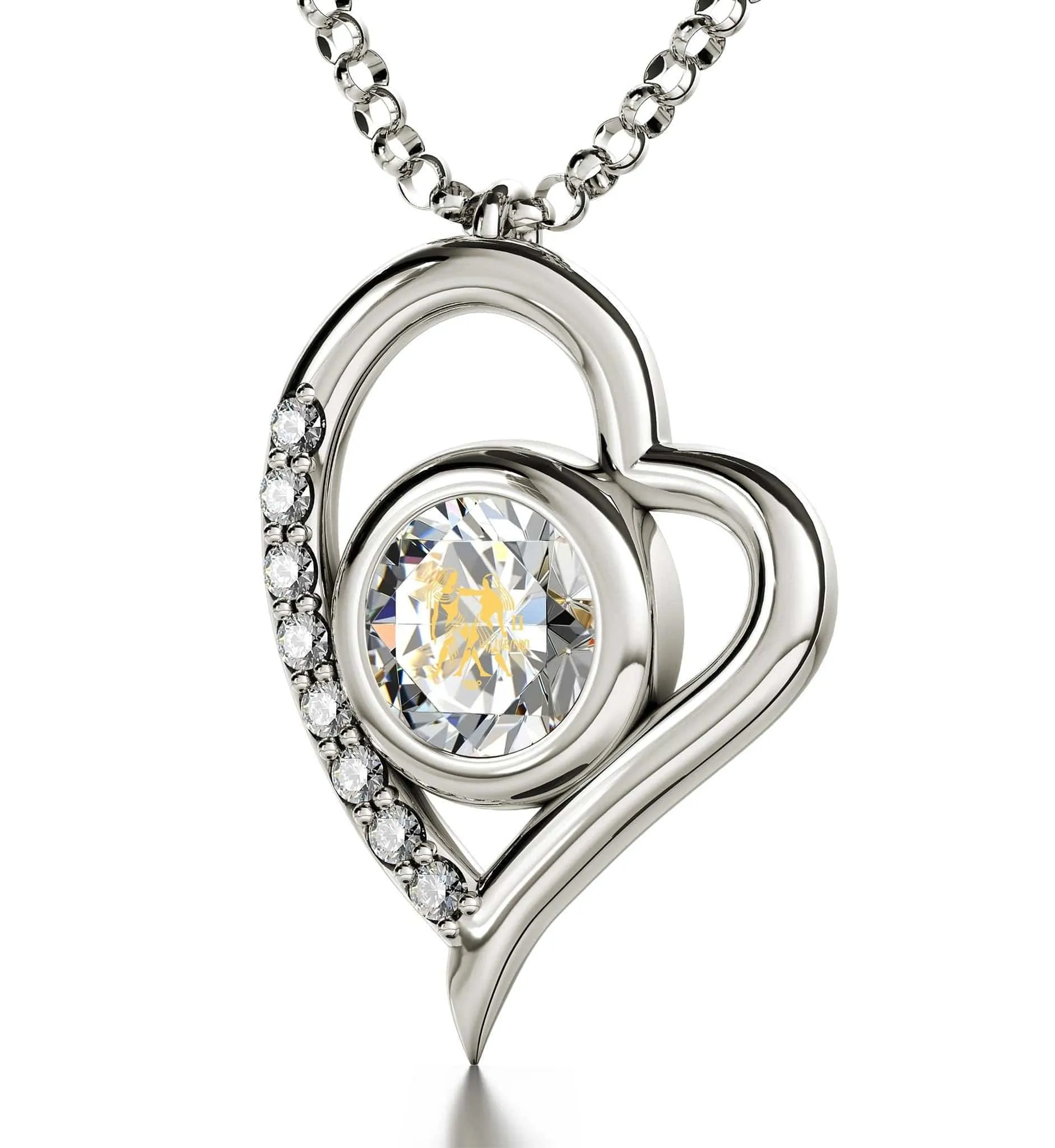 Gemini Sign, 925 Sterling Silver Necklace, Swarovski