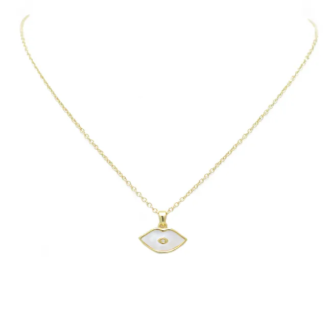 Gold CZ Evil Eye Pendant Necklace