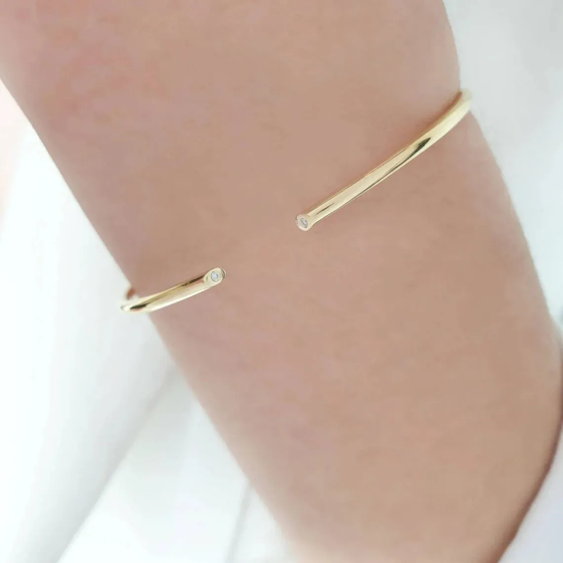 Gold Open Bangle With Diamonds