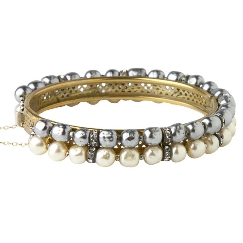 Grey & Cream Baroque Pearl Bangle Bracelet