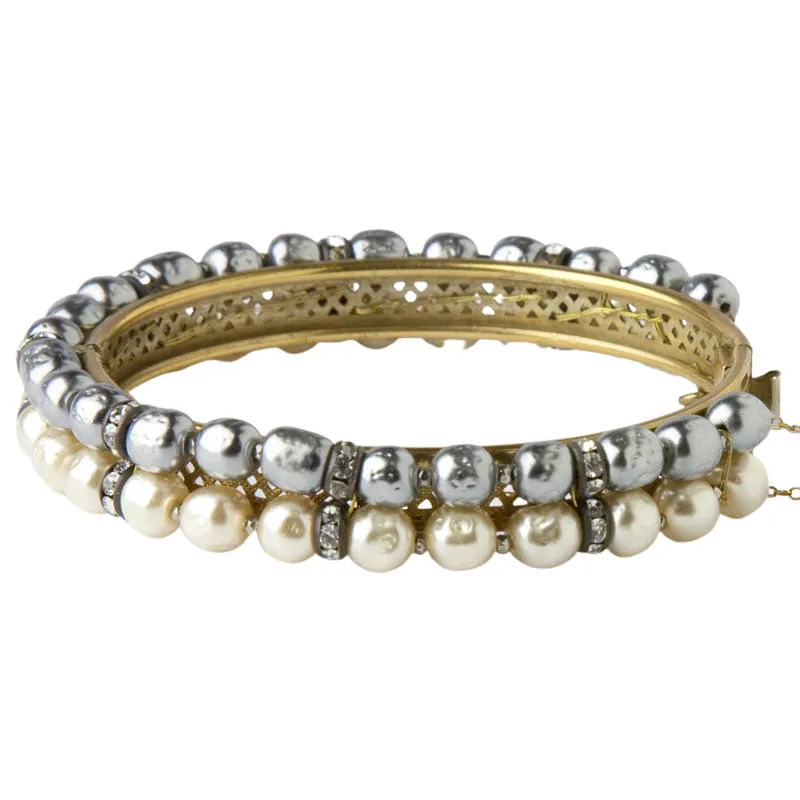 Grey & Cream Baroque Pearl Bangle Bracelet
