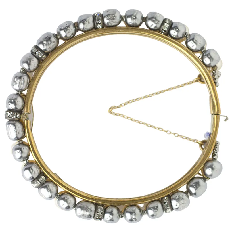 Grey & Cream Baroque Pearl Bangle Bracelet