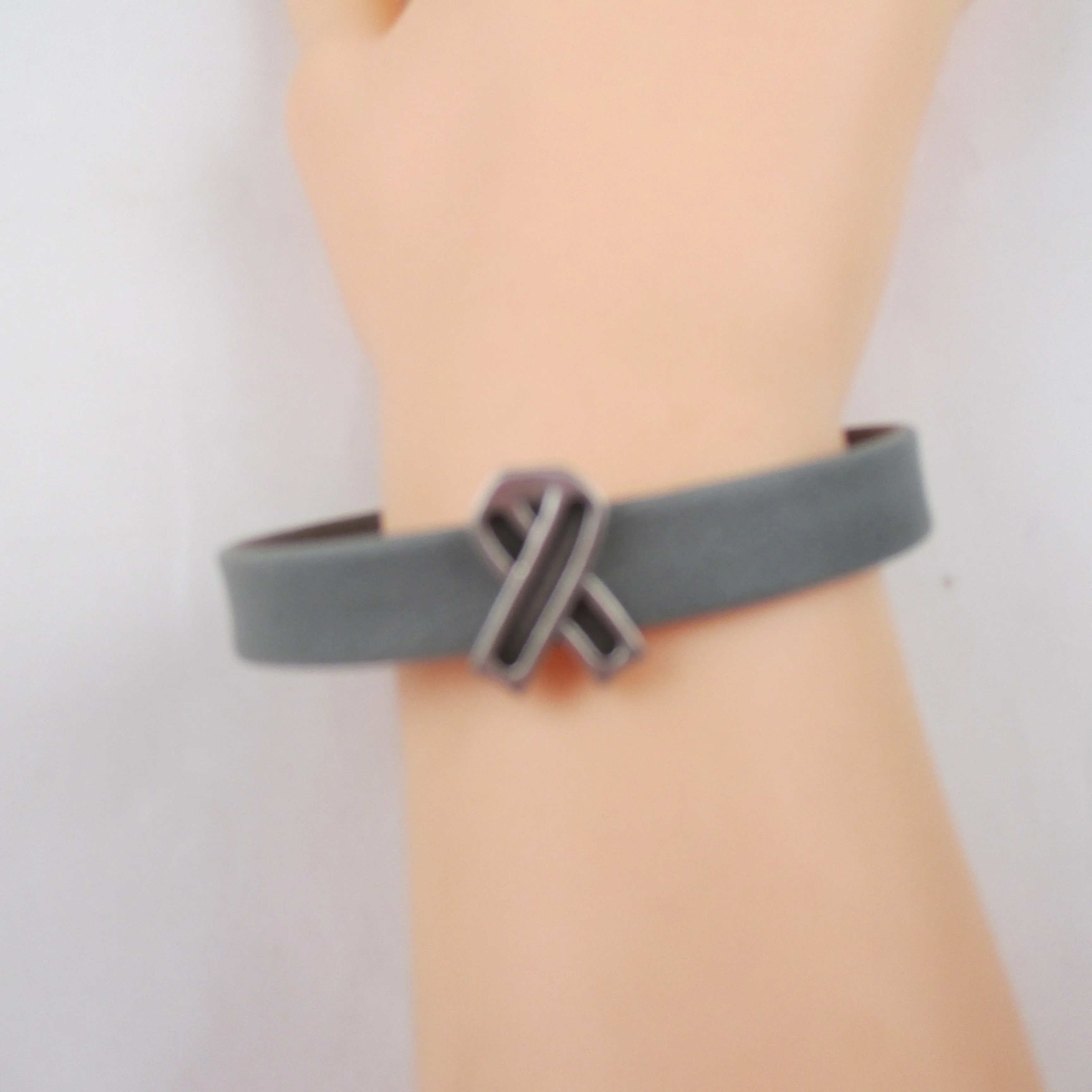Grey Awareness Bracelet Flat Leather