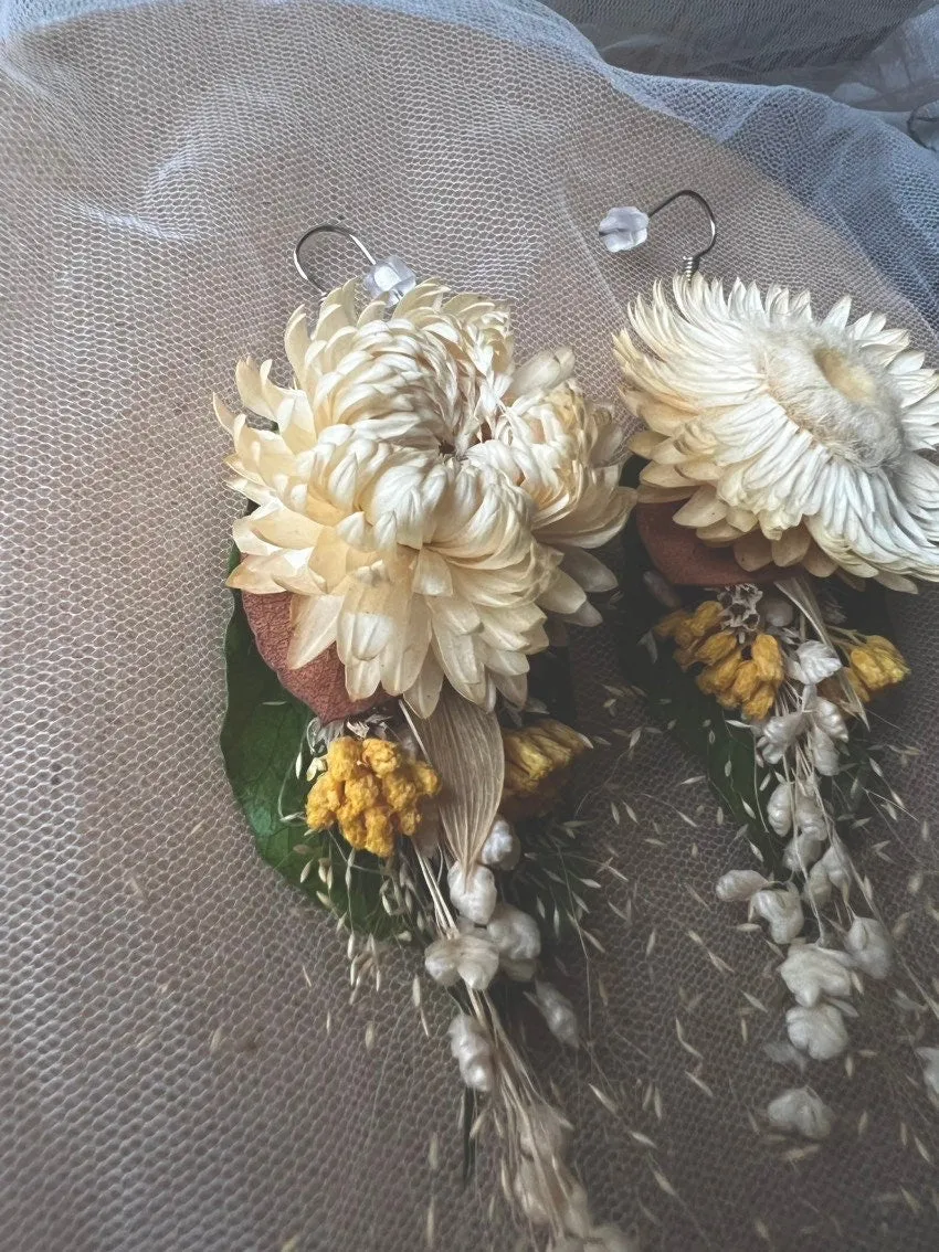 Handmade Real Flower Earrings, Dried Flowers, Boho Wedding Bridal Accessories, Botanical Dry Flower Earrings, Birthday Gift for Her UK