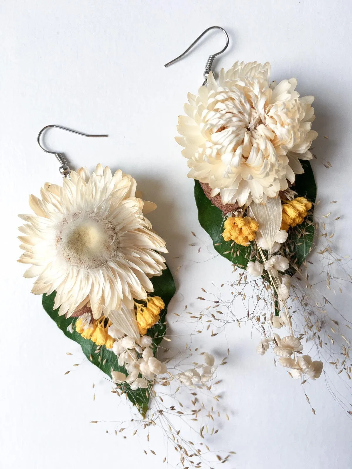 Handmade Real Flower Earrings, Dried Flowers, Boho Wedding Bridal Accessories, Botanical Dry Flower Earrings, Birthday Gift for Her UK