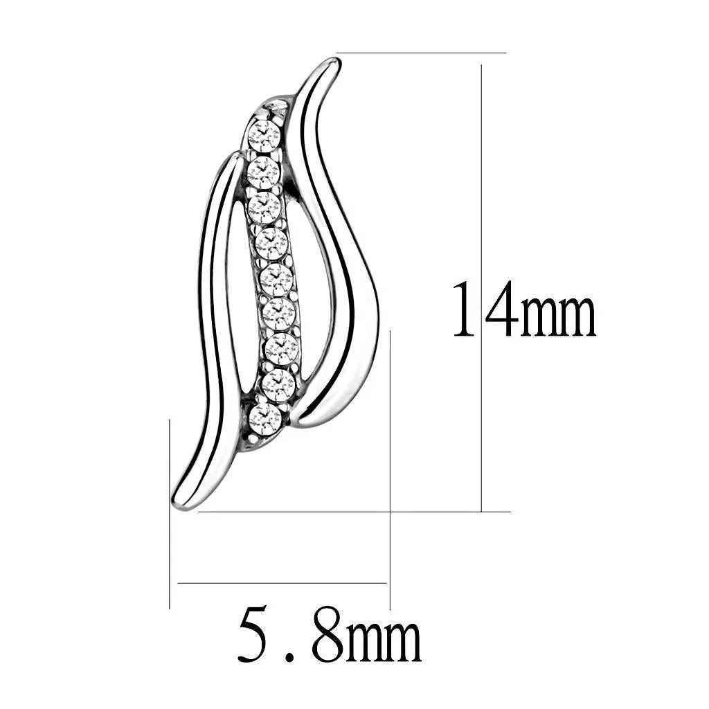High polished (no plating) Stainless Steel Earrings with AAA Grade CZ in Clear for Women Clear Stone Color Style DA175