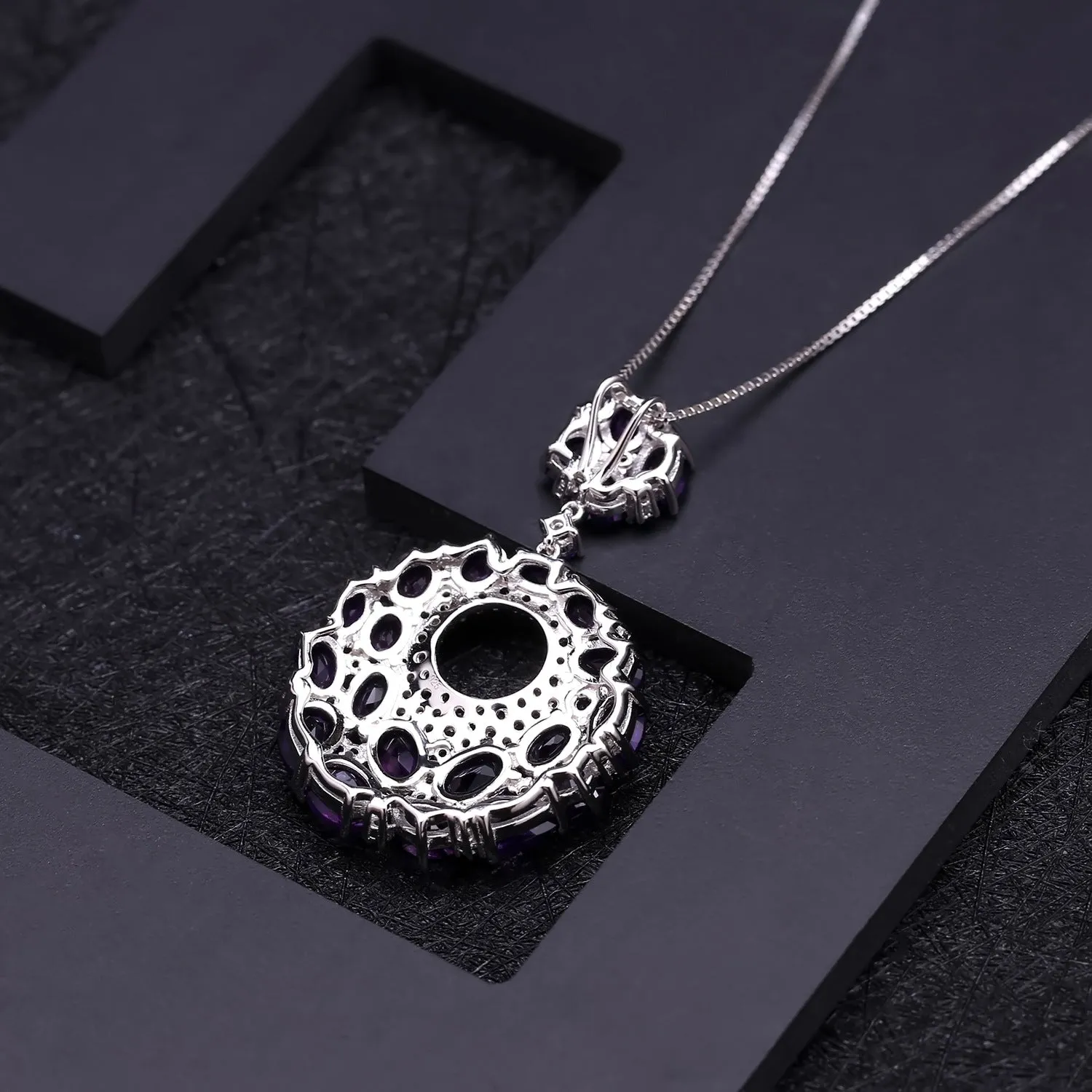 Hollow Circle Pendant Natural Gemstones Silver Necklace