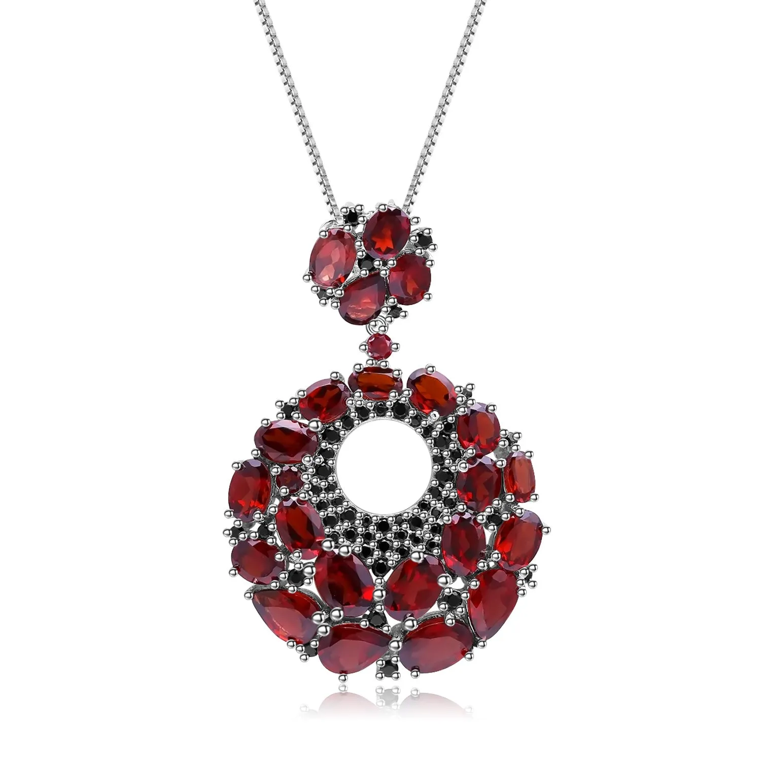 Hollow Circle Pendant Natural Gemstones Silver Necklace