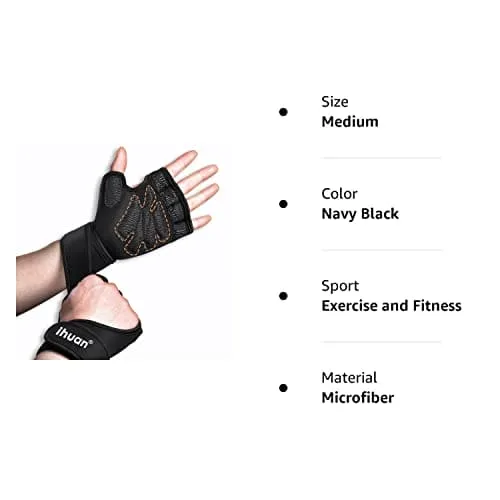 ihuan Weight Lifting Gym Workout Gloves with Wrist Wrap Support for Men & Women, Full Palm Protection, for Weightlifting, Training, Fitness, Exercise, Pull ups