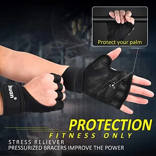 ihuan Weight Lifting Gym Workout Gloves with Wrist Wrap Support for Men & Women, Full Palm Protection, for Weightlifting, Training, Fitness, Exercise, Pull ups