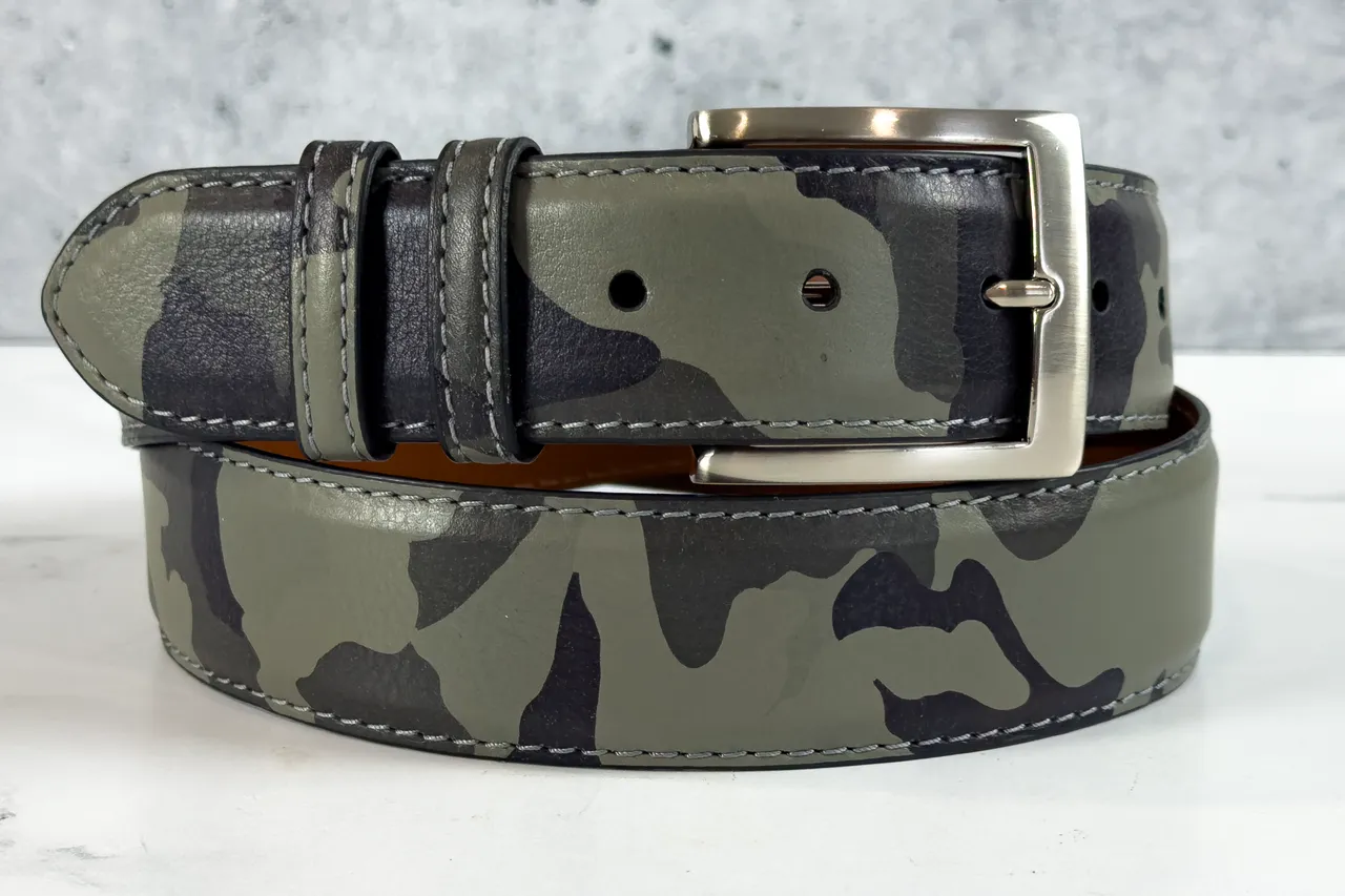 Italian Calf Belt: Grey Camo