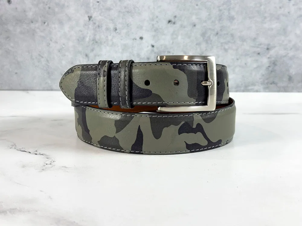 Italian Calf Belt: Grey Camo