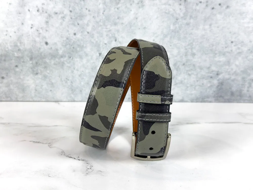 Italian Calf Belt: Grey Camo