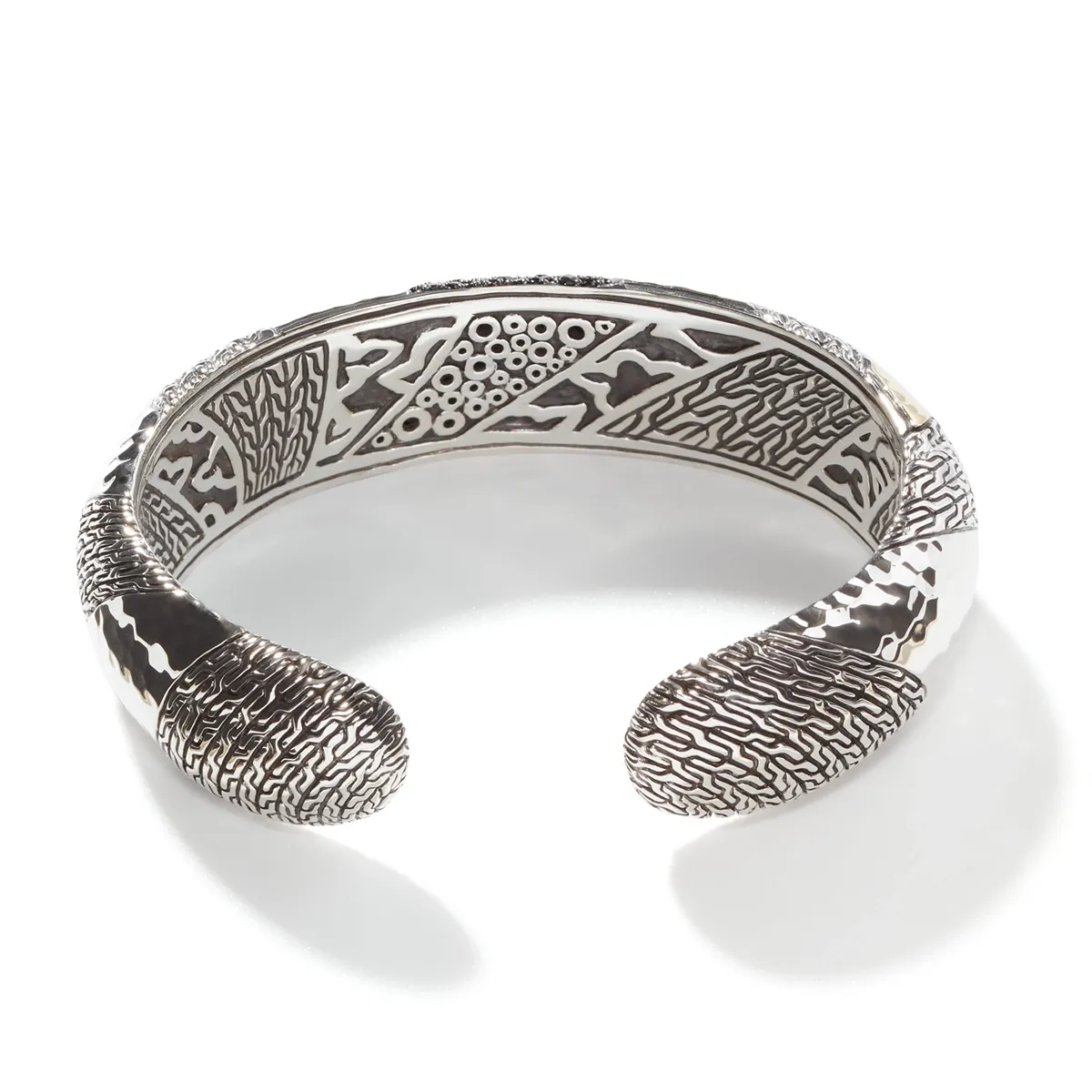 John Hardy Classic Chain Silver & 18K Gold Hammered Cuff Bracelet w/treated Black Sapphire & Black Spinel