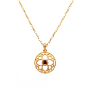 Joyful Circle Sm Garnet 24K Gold Vermeil Pendant