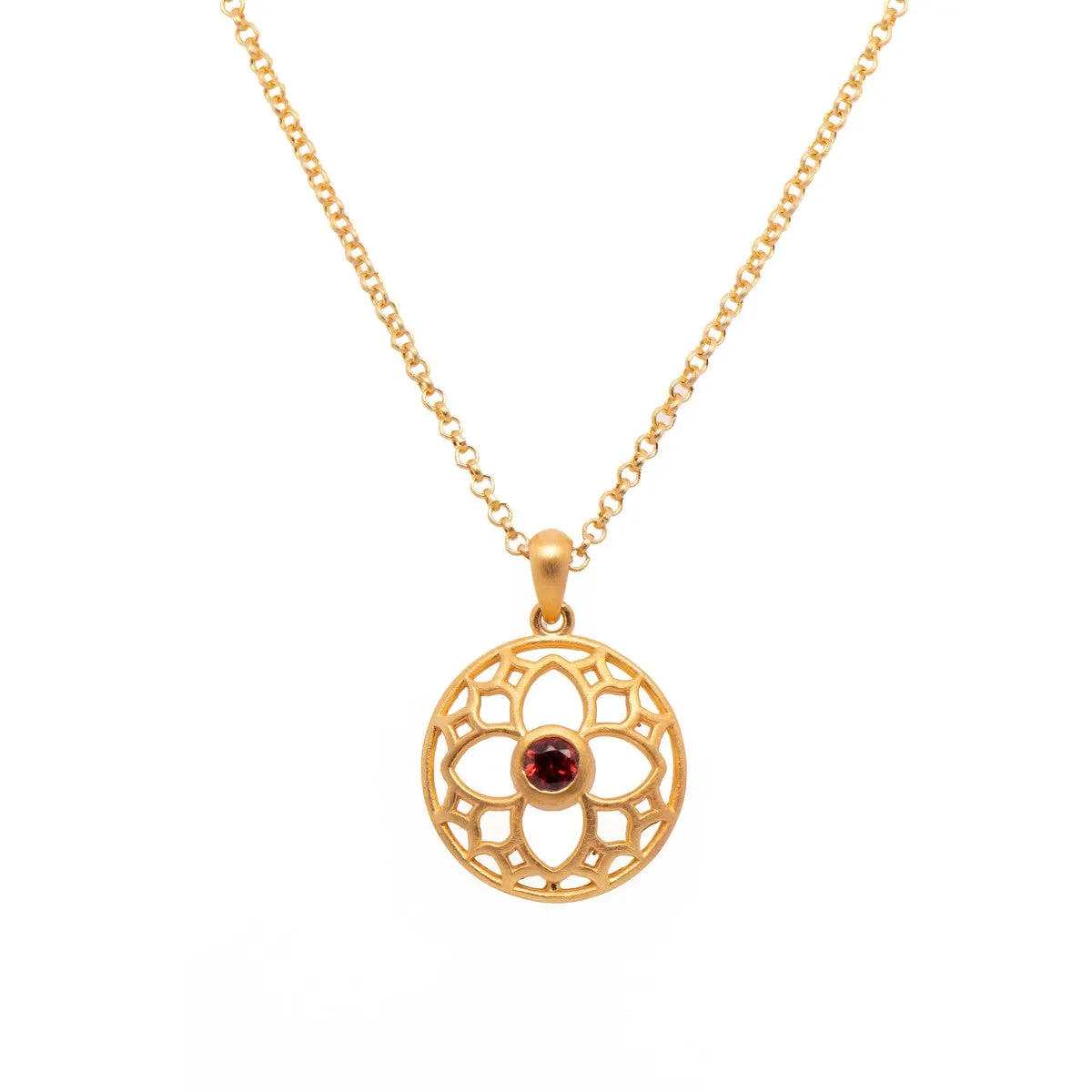 Joyful Circle Sm Garnet 24K Gold Vermeil Pendant