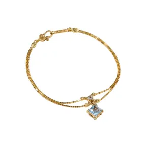 Konstantino Alexandria 18K Yellow Gold Double Row Chain Bracelet with White Sapphire and Blue Topaz