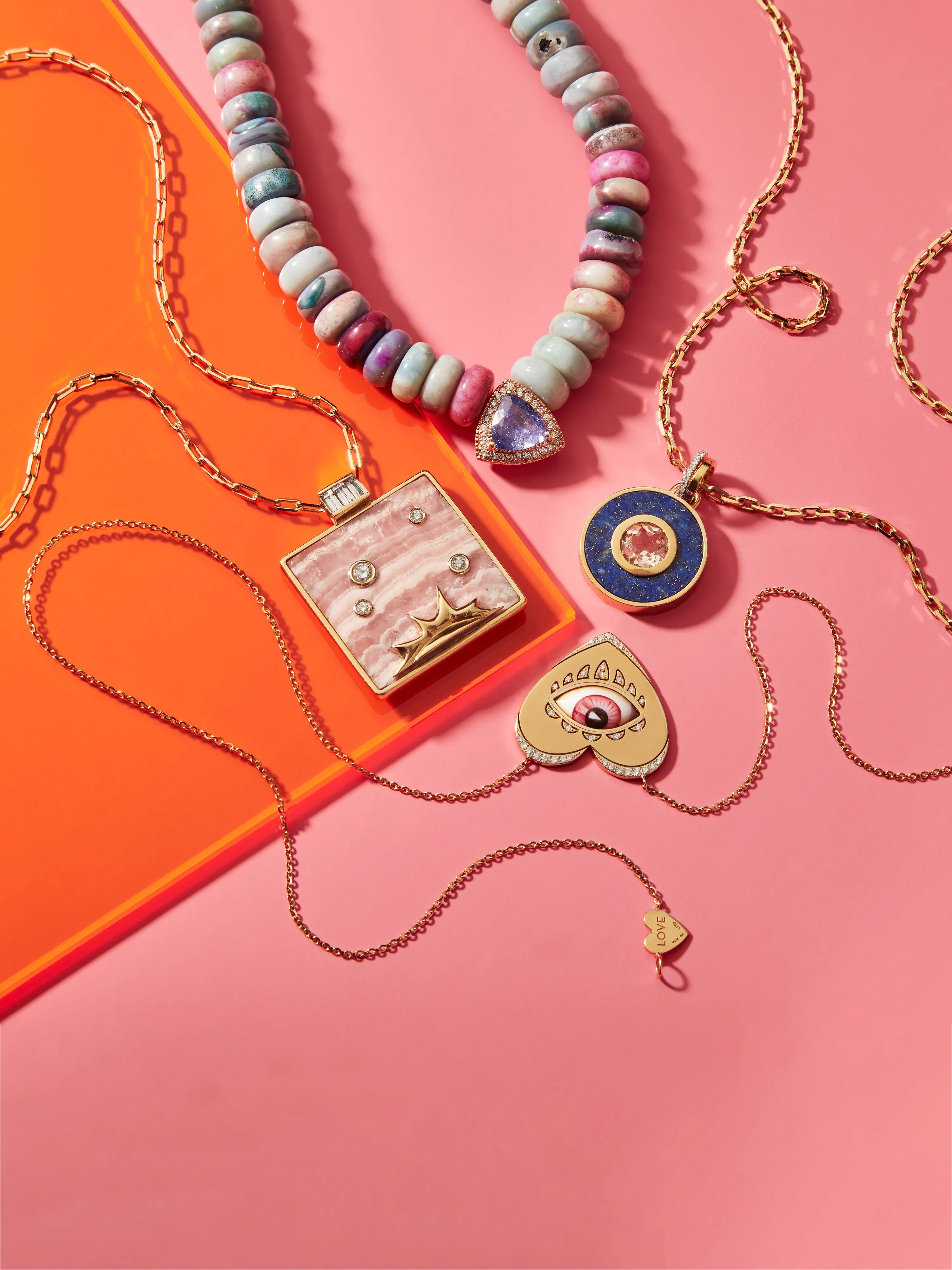 Large Rhodochrosite Optimism Yellow Gold Pendant Necklace