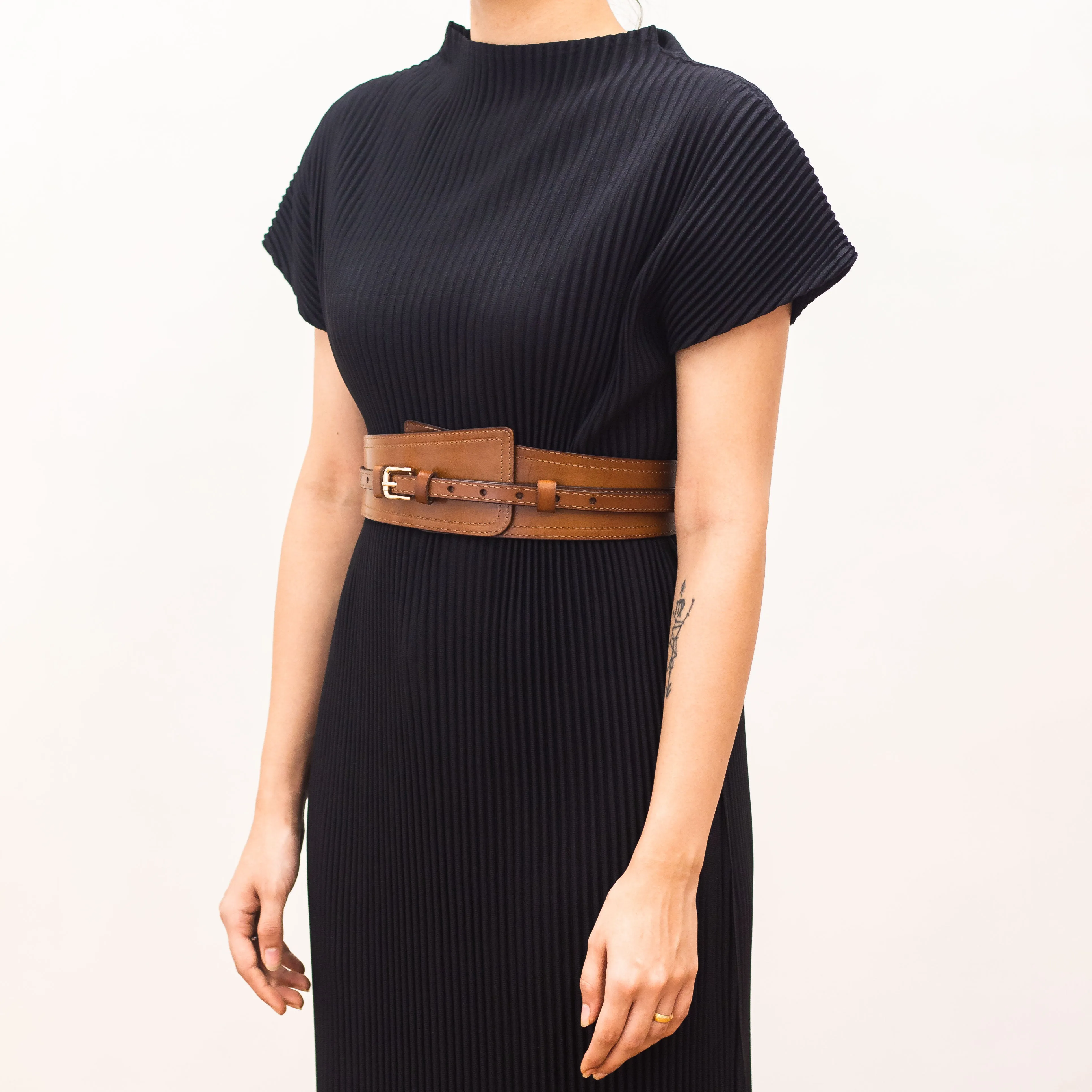 Leather Single Buckle Belt - Brown - 8 cm wide
