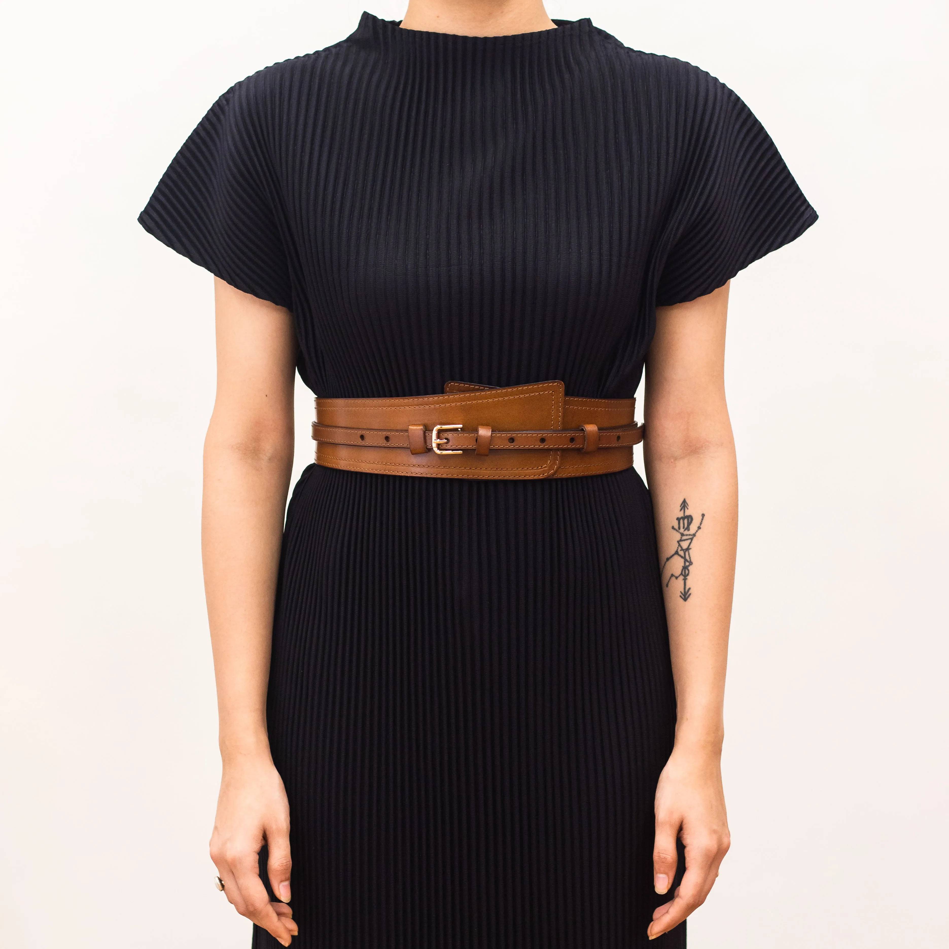 Leather Single Buckle Belt - Brown - 8 cm wide