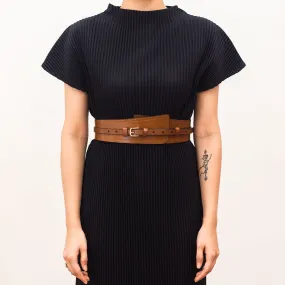 Leather Single Buckle Belt - Brown - 8 cm wide