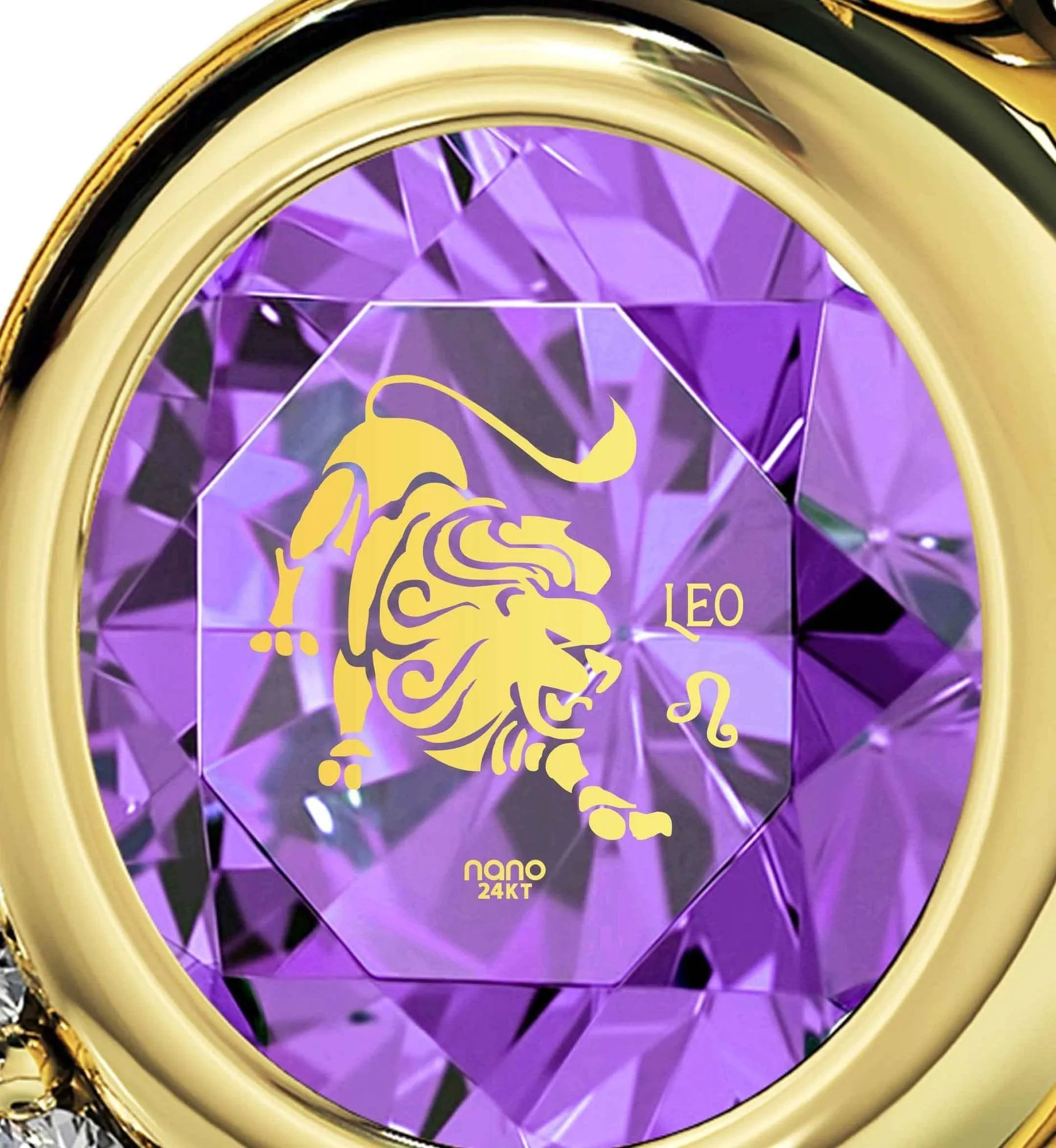 Leo Sign, Sterling Silver Gold Plated (Vermeil) Necklace, Swarovski