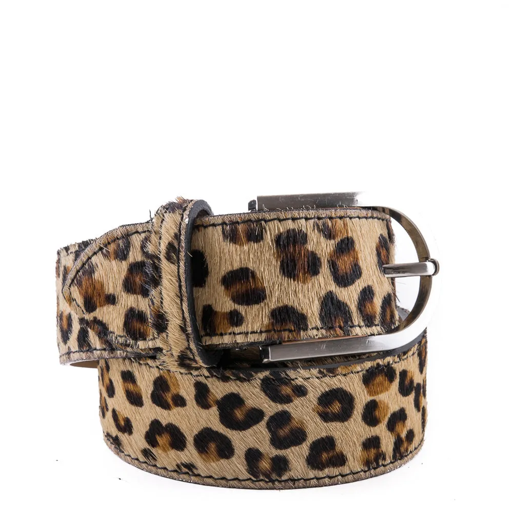 Leopard Cow Hair and Real Leather Wide Belt Pack of Two