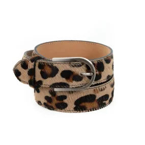 Leopard Cow Hair and Real Leather Wide Belt Pack of Two