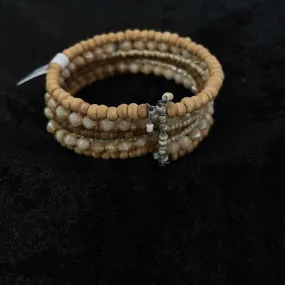 Light Brown Wood Beaded Cuff Sleeve Bracelet