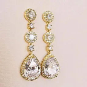 Long Gold CZ Earrings Aaila