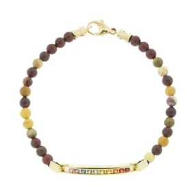 Medium ID Bar with Round Rainbow Sapphires on Beaded Bracelet