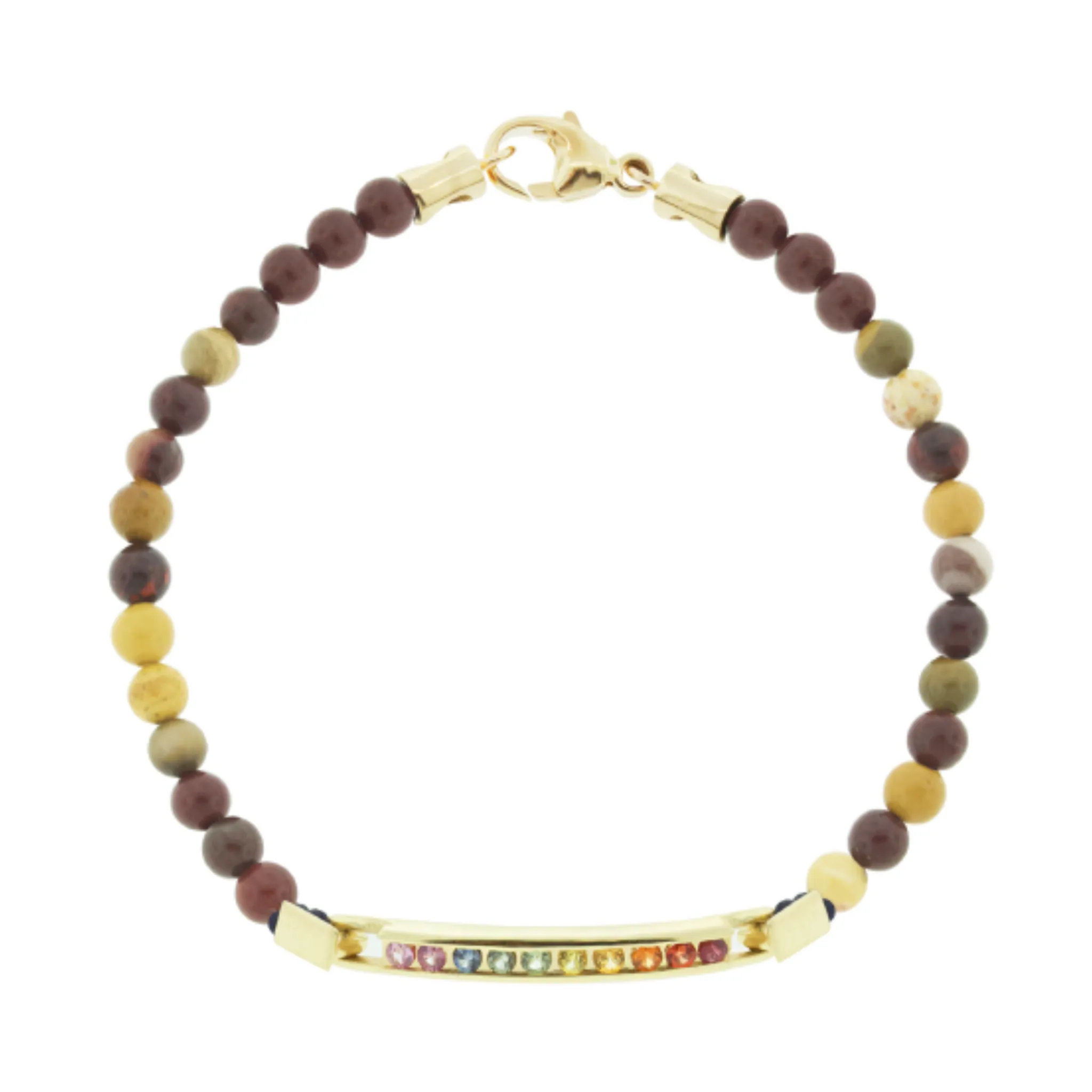 Medium ID Bar with Round Rainbow Sapphires on Beaded Bracelet