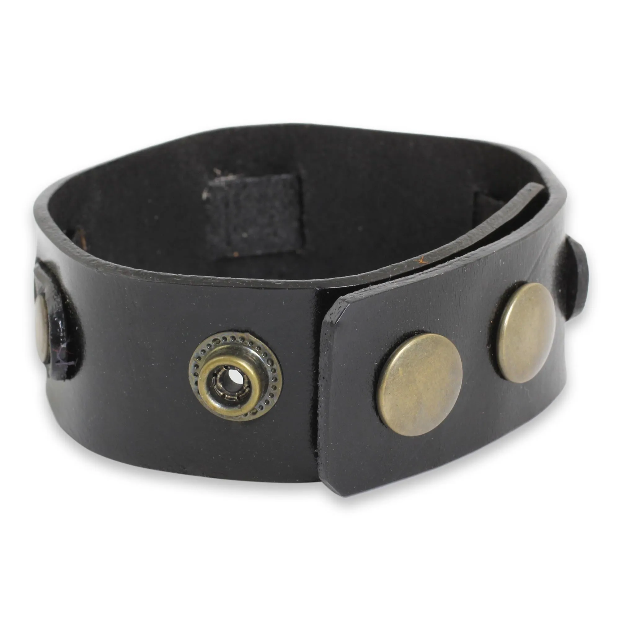 Men's Black Leather Wristband Bracelet Crafted by Hand - Journey in Black | NOVICA