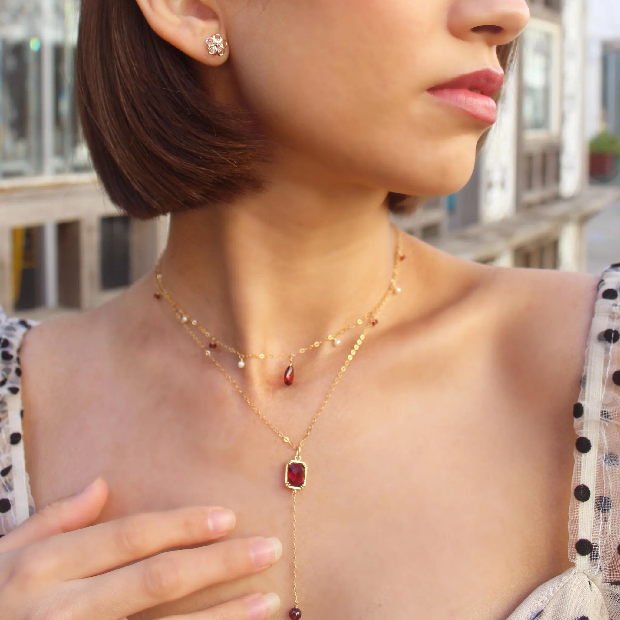 MiniDot Necklace: Garnet