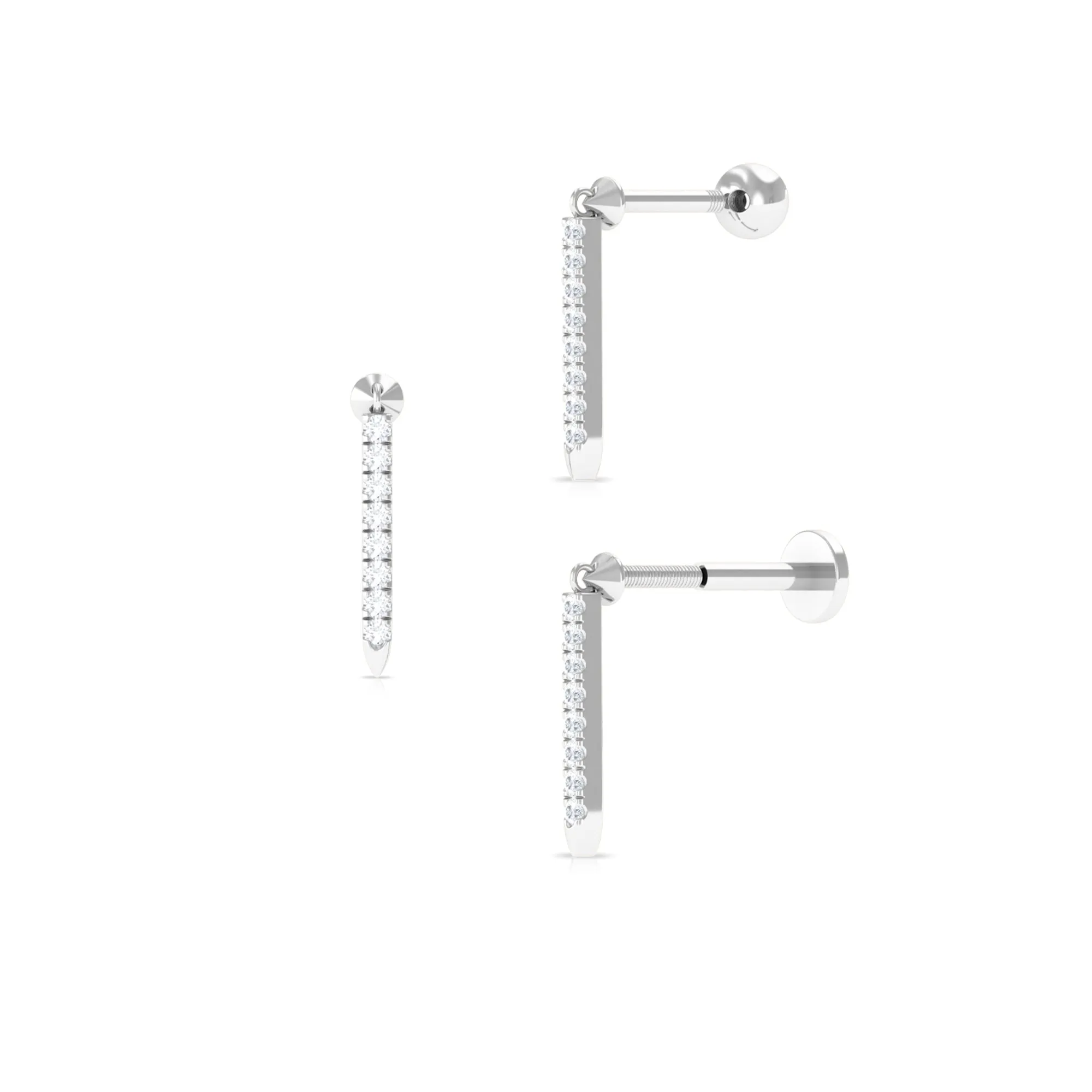 Minimalist Diamond Line Bar Earring for Helix Piercing