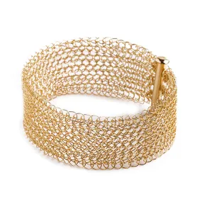 Narrow gold cuff bracelet Knitted jewelry