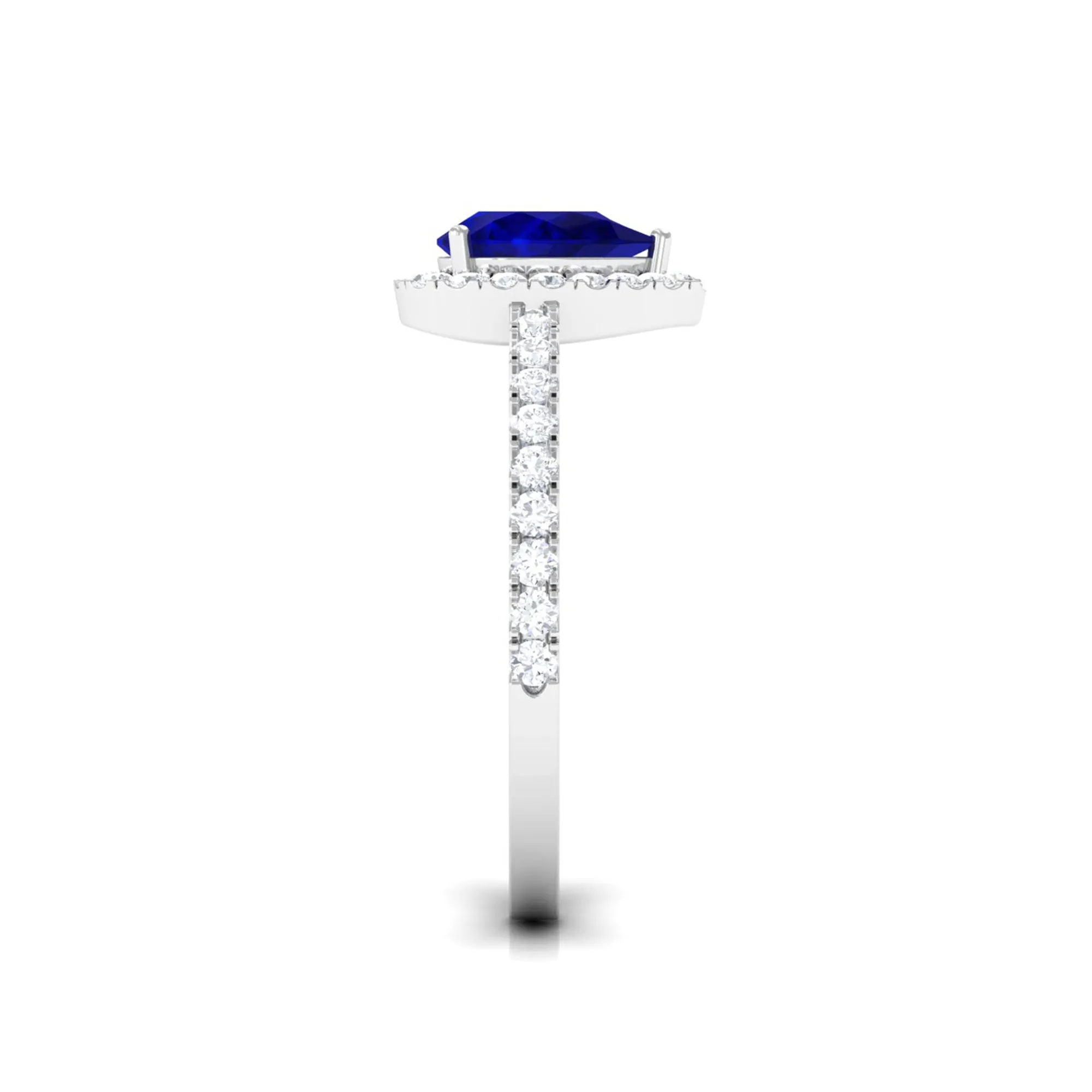 Natural Blue Sapphire and Diamond Teardrop Halo Engagement Ring