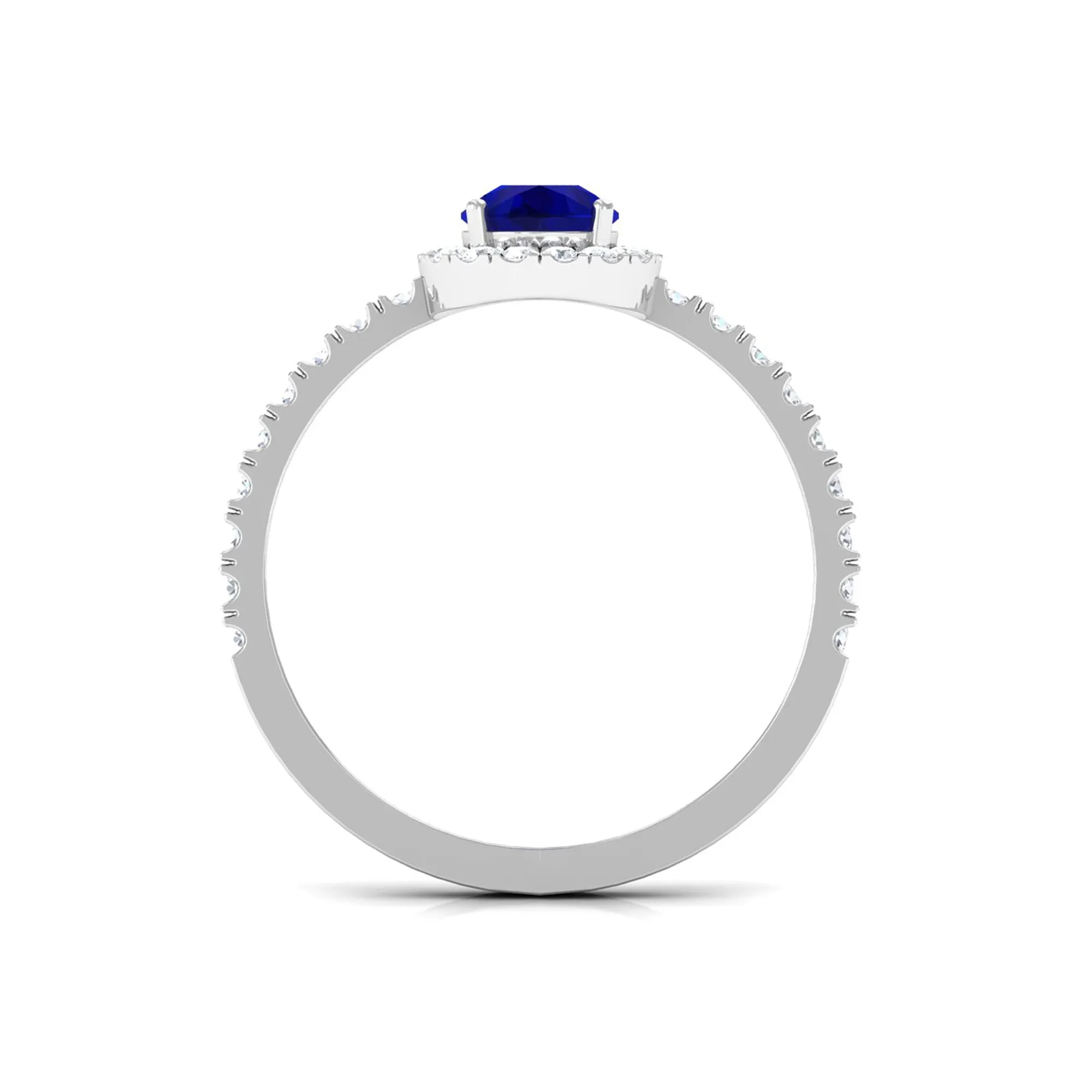 Natural Blue Sapphire and Diamond Teardrop Halo Engagement Ring
