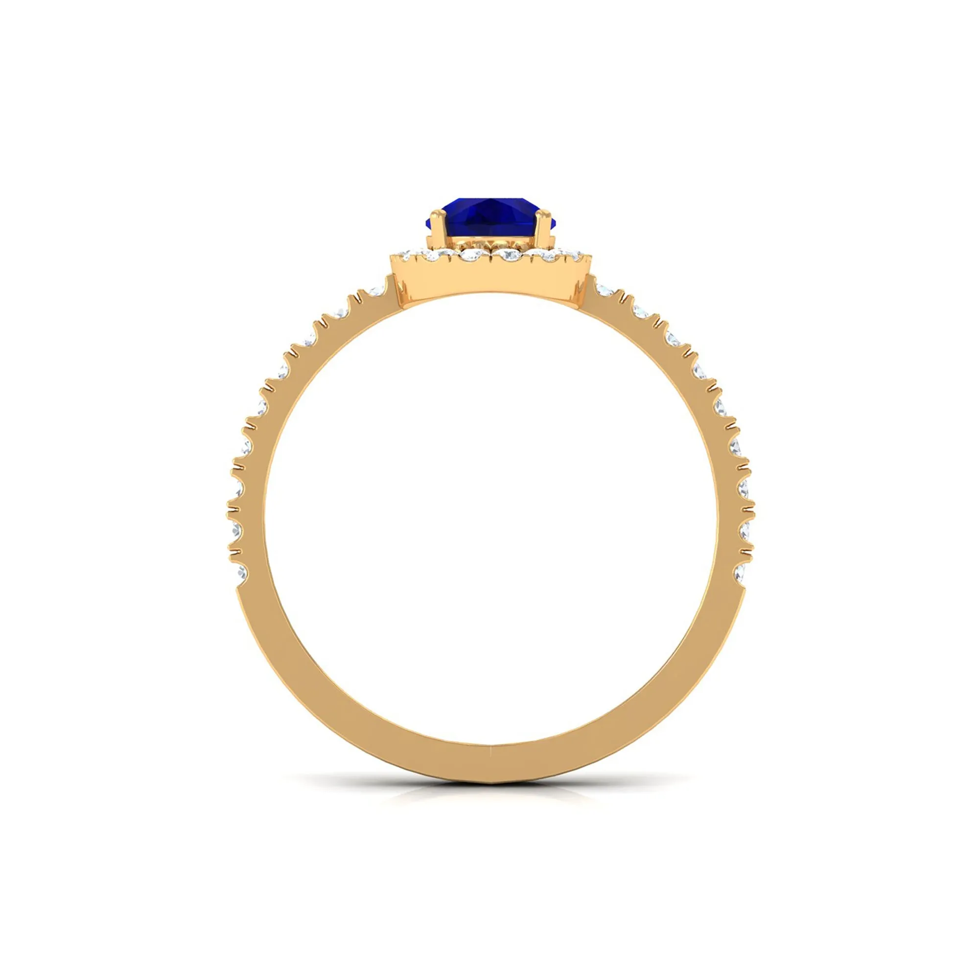 Natural Blue Sapphire and Diamond Teardrop Halo Engagement Ring