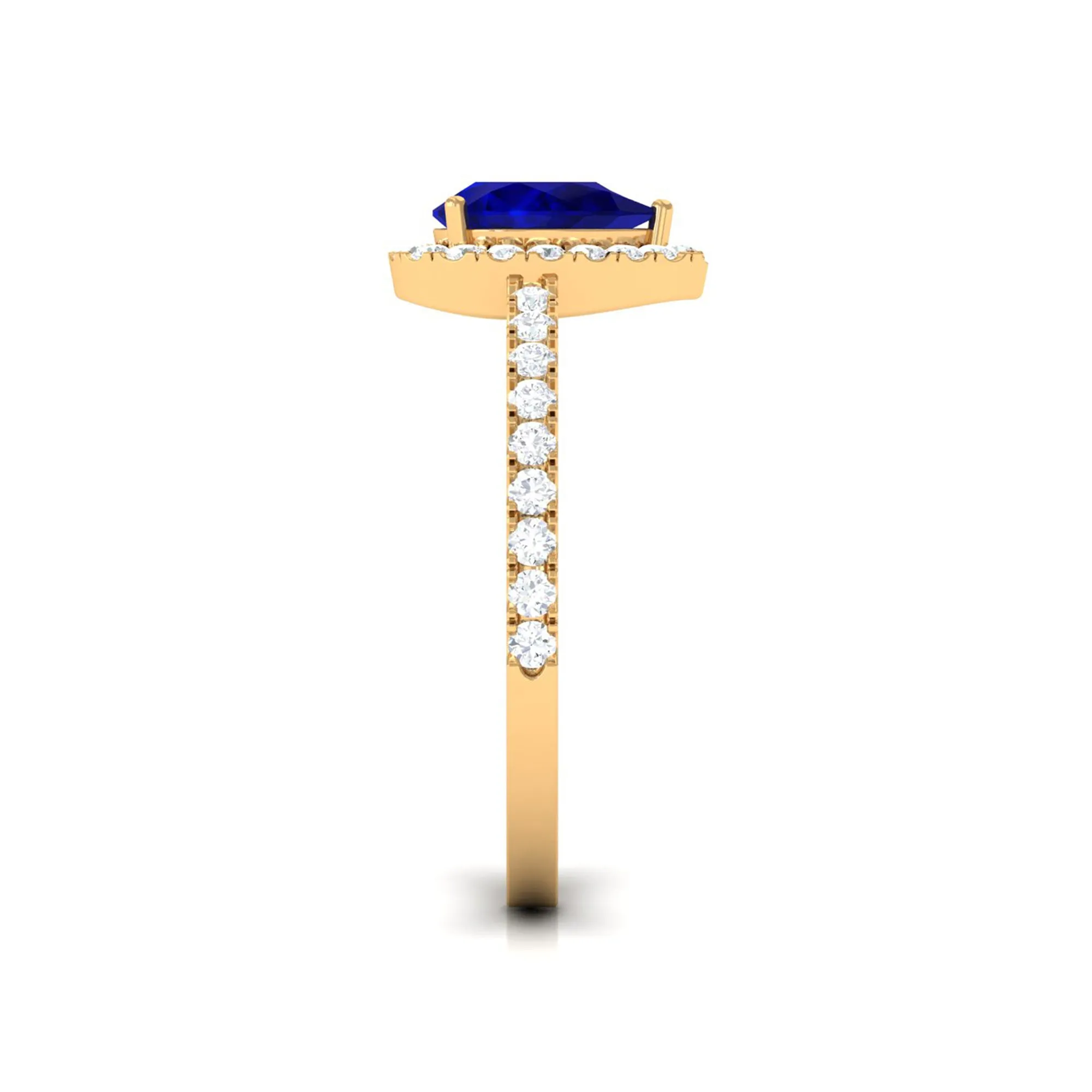Natural Blue Sapphire and Diamond Teardrop Halo Engagement Ring