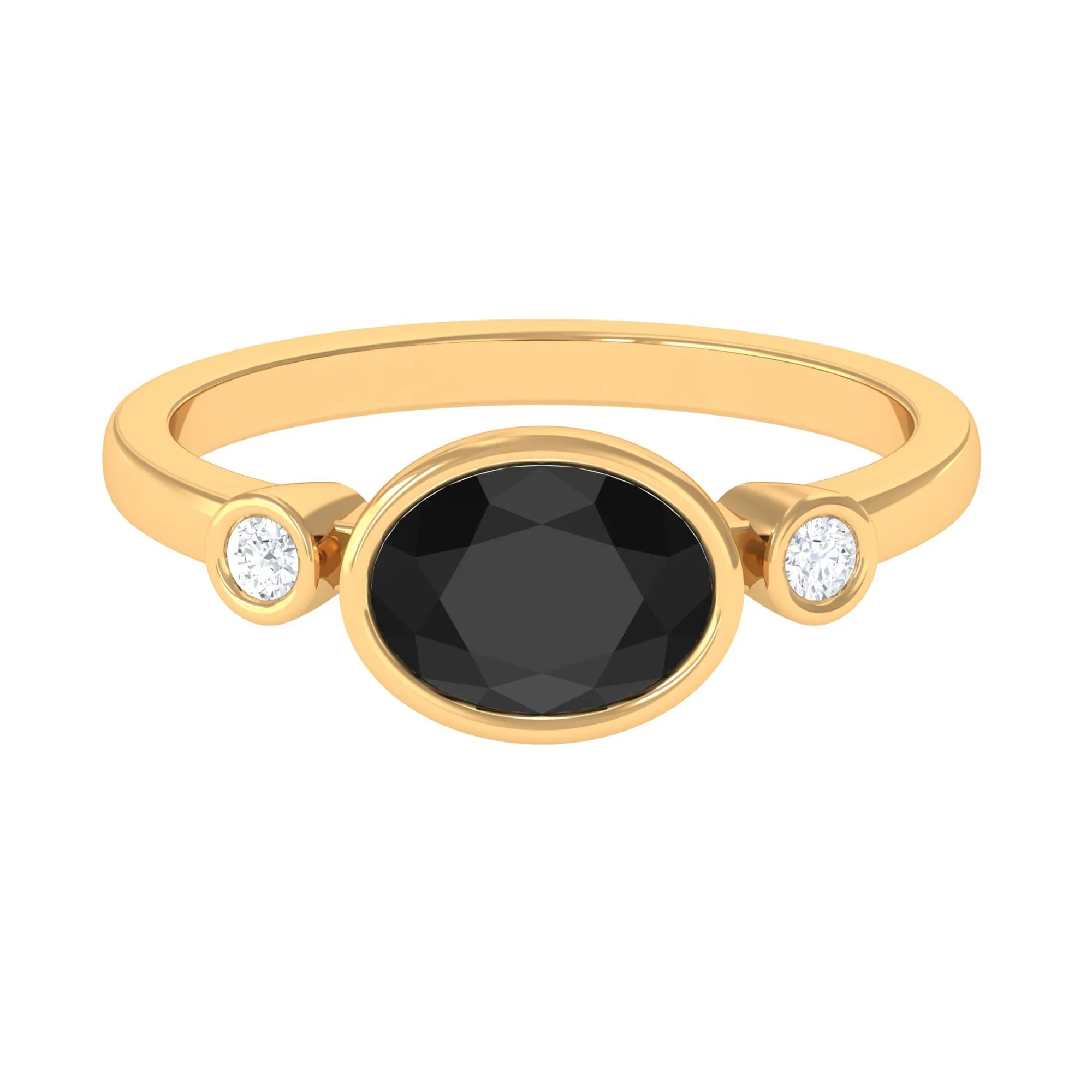 Oval Cut Solitaire Black Spinel East West Ring with Diamond
