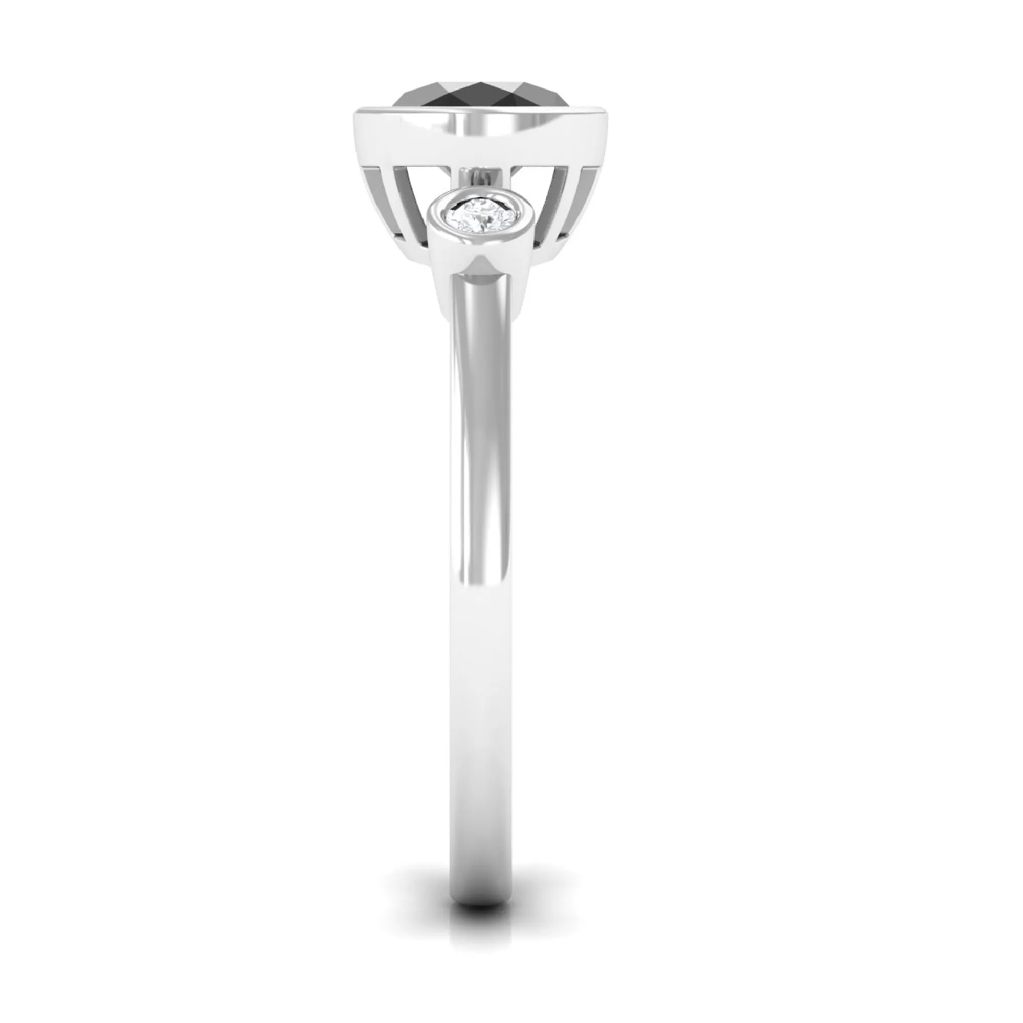 Oval Cut Solitaire Black Spinel East West Ring with Diamond