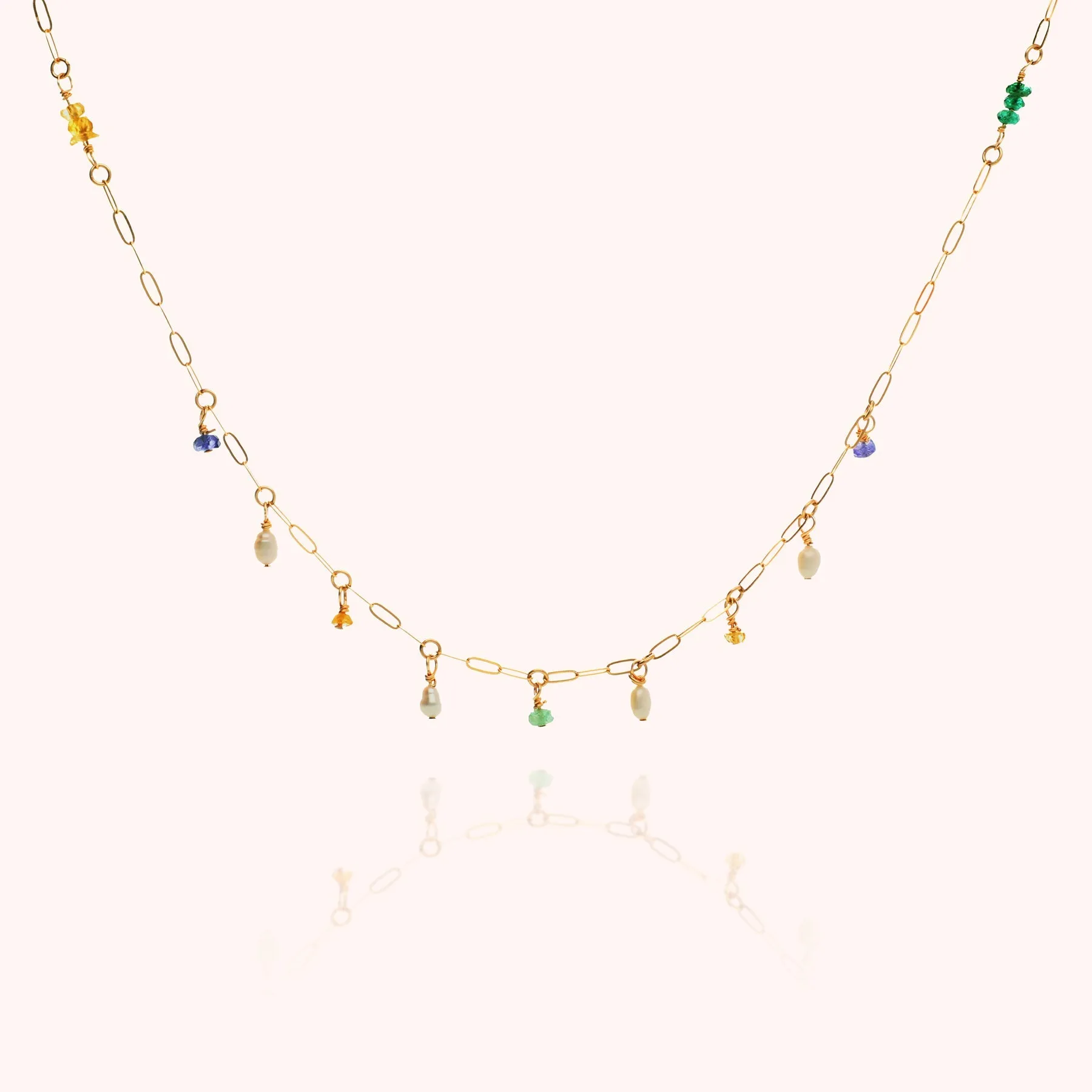 Pearl, Tanzanite and Peridot Hanging Stones Necklace