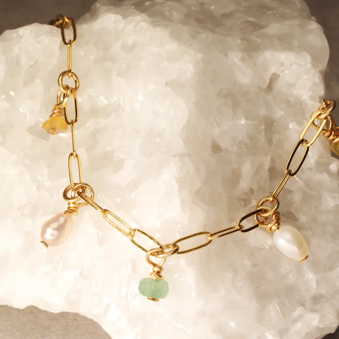 Pearl, Tanzanite and Peridot Hanging Stones Necklace
