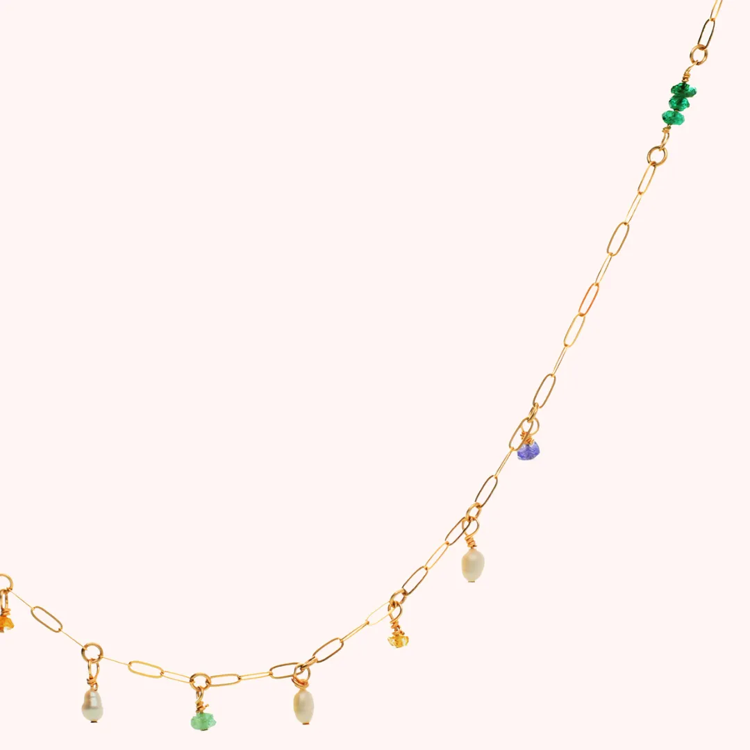 Pearl, Tanzanite and Peridot Hanging Stones Necklace