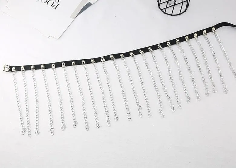 PU leather metal chain tassels belt