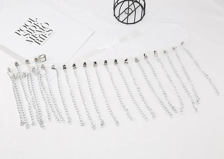 PU leather metal chain tassels belt