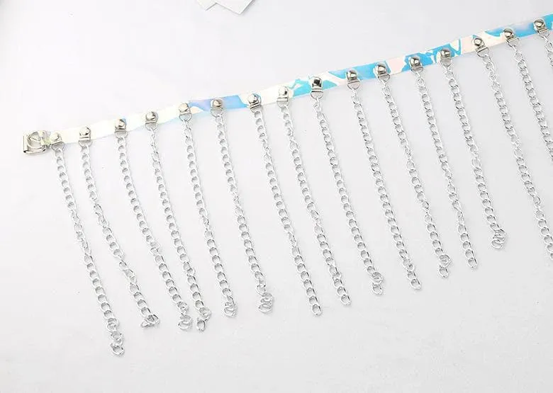 PU leather metal chain tassels belt